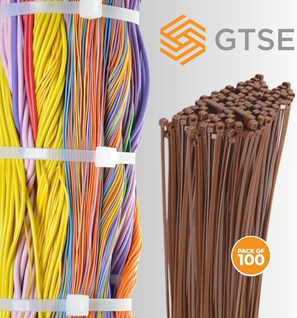 GTSE 12 Inch Brown Zip Ties, 100 Pack, 50lb Strength, UV Resistant Long Nylon Cable Ties, Self-Locking 12" Tie Wraps