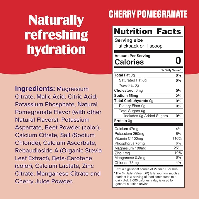 Ultima Replenisher Daily Electrolyte Powder Drink Mix – Sugar Free – Cherry Pomegranate, 20 Stickpacks – Hydration Packets with 6 Electrolytes and Minerals – Keto Friendly, Vegan, Non-GMO