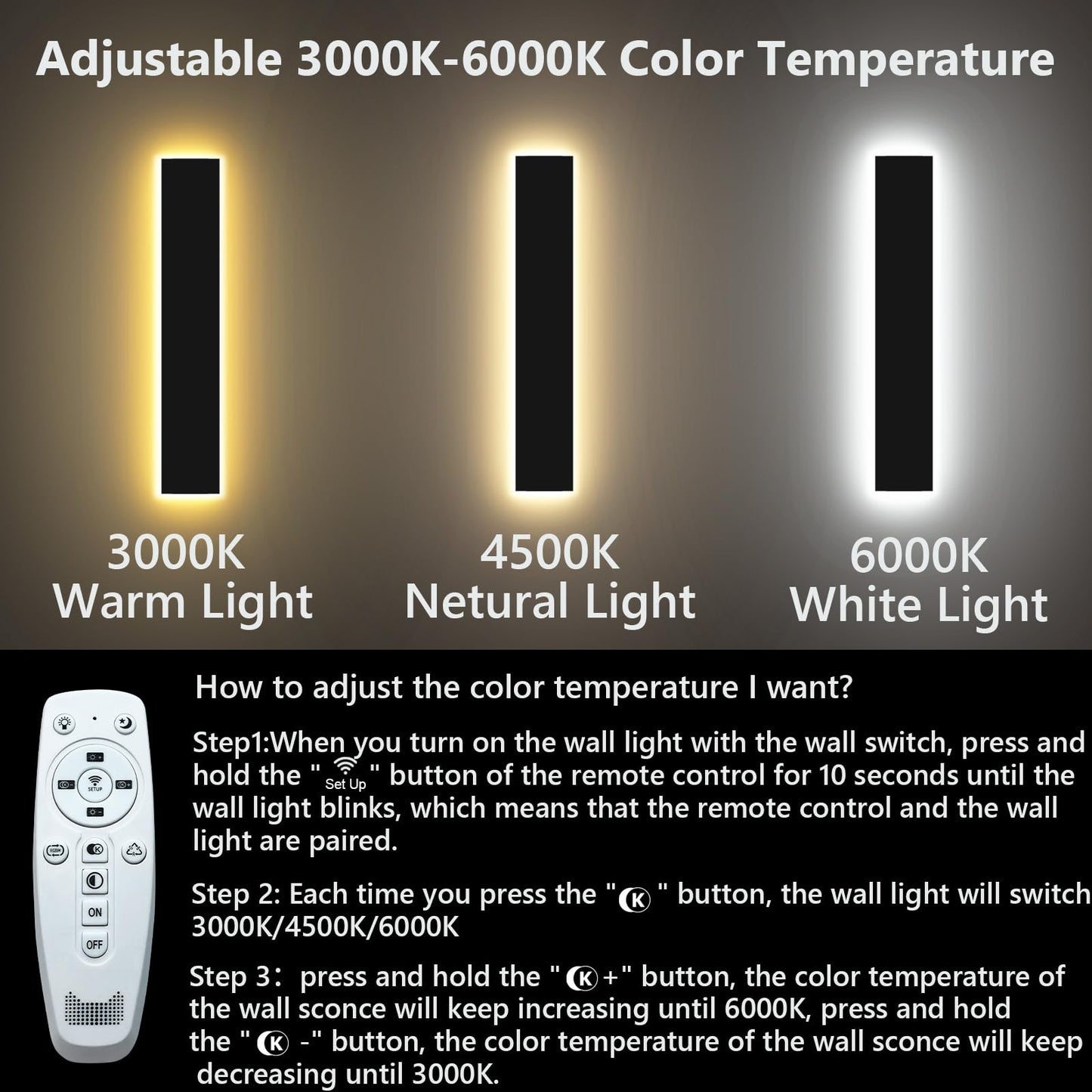 Pedforn 2Pcs 31In Modern Outdoor Wall Light  Ip65 Waterproof Outdoor Wall Sconce  3000K-6000K Dimmable Led Black Garage Lights  Exterior Wall Lighting  Anti-Rust Linear Long Wall Light