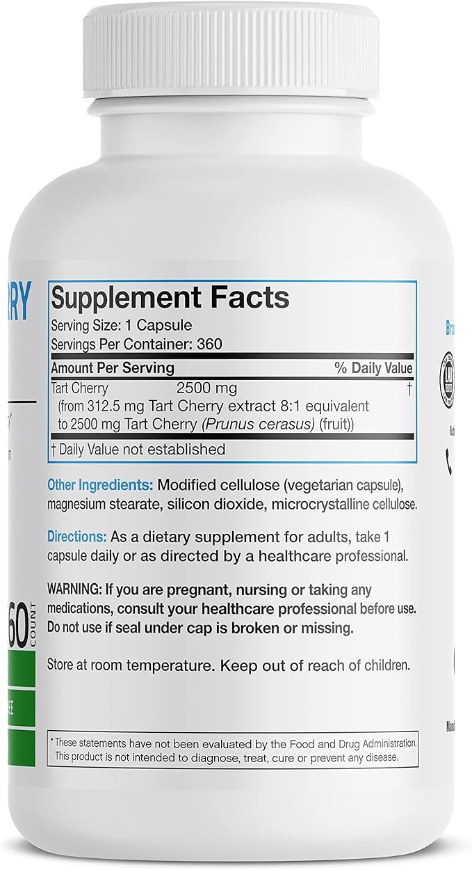Bronson Tart Cherry Extract 2500 mg Vegetarian Capsules with Antioxidants and Flavonoids Non-GMO, 360 Count