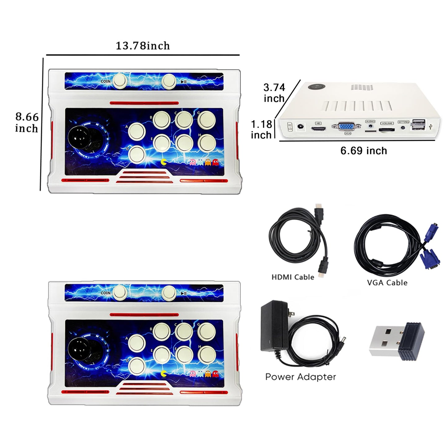 RegiisJoy 32000 in 1 Wireless Pandora Box Arcade Game Console 78S Bluetooth for PC Projector 4K TV, 2-4 Players, 1280X720, 3D Games, Search/Hide/Save/Load/Pause Games