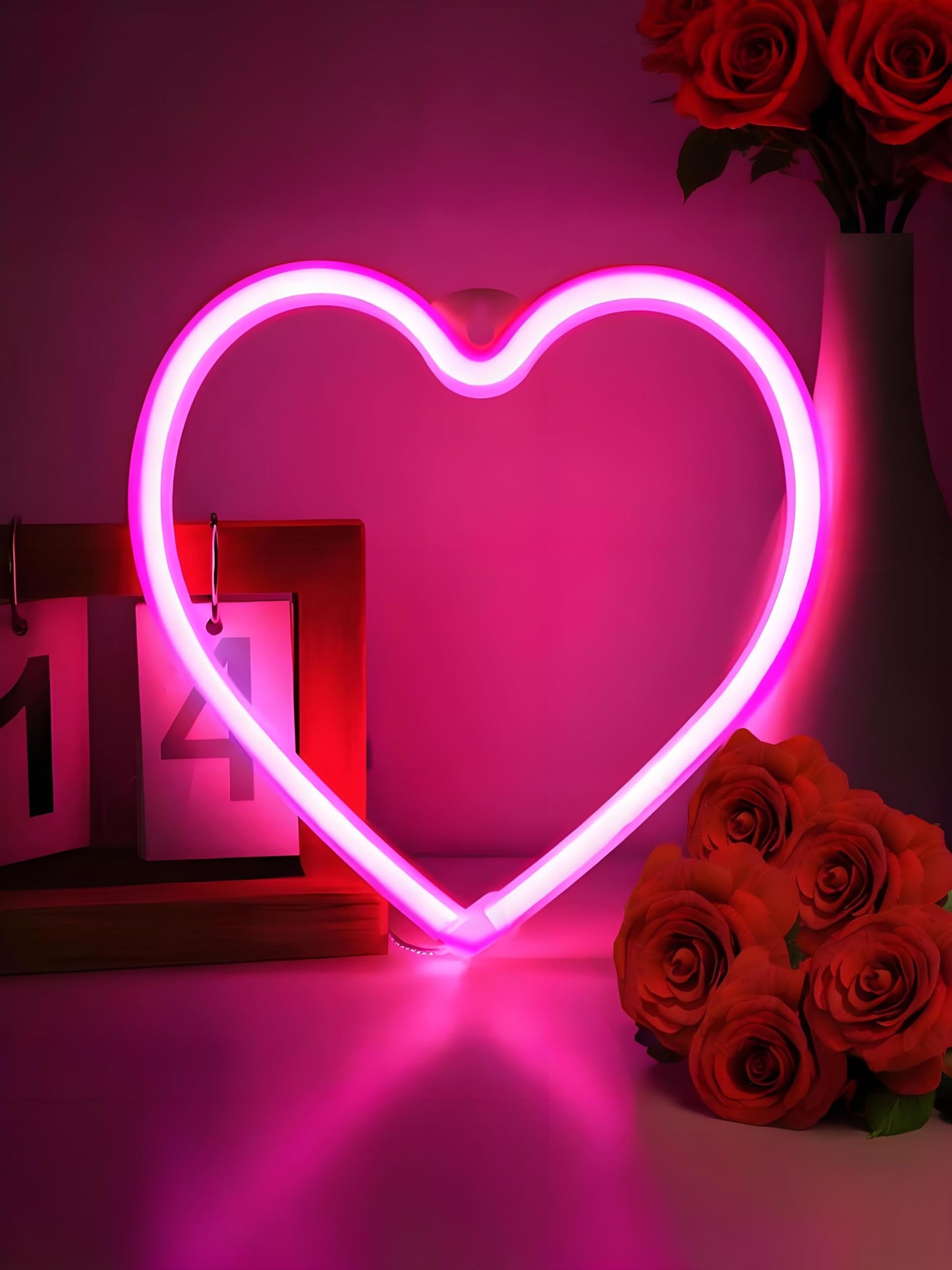 Exf Pink Heart Neon Sign - Battery Operated Led Lamp For Home Décor, Galentines Day, Wedding, GirlS Room - 1 Pack