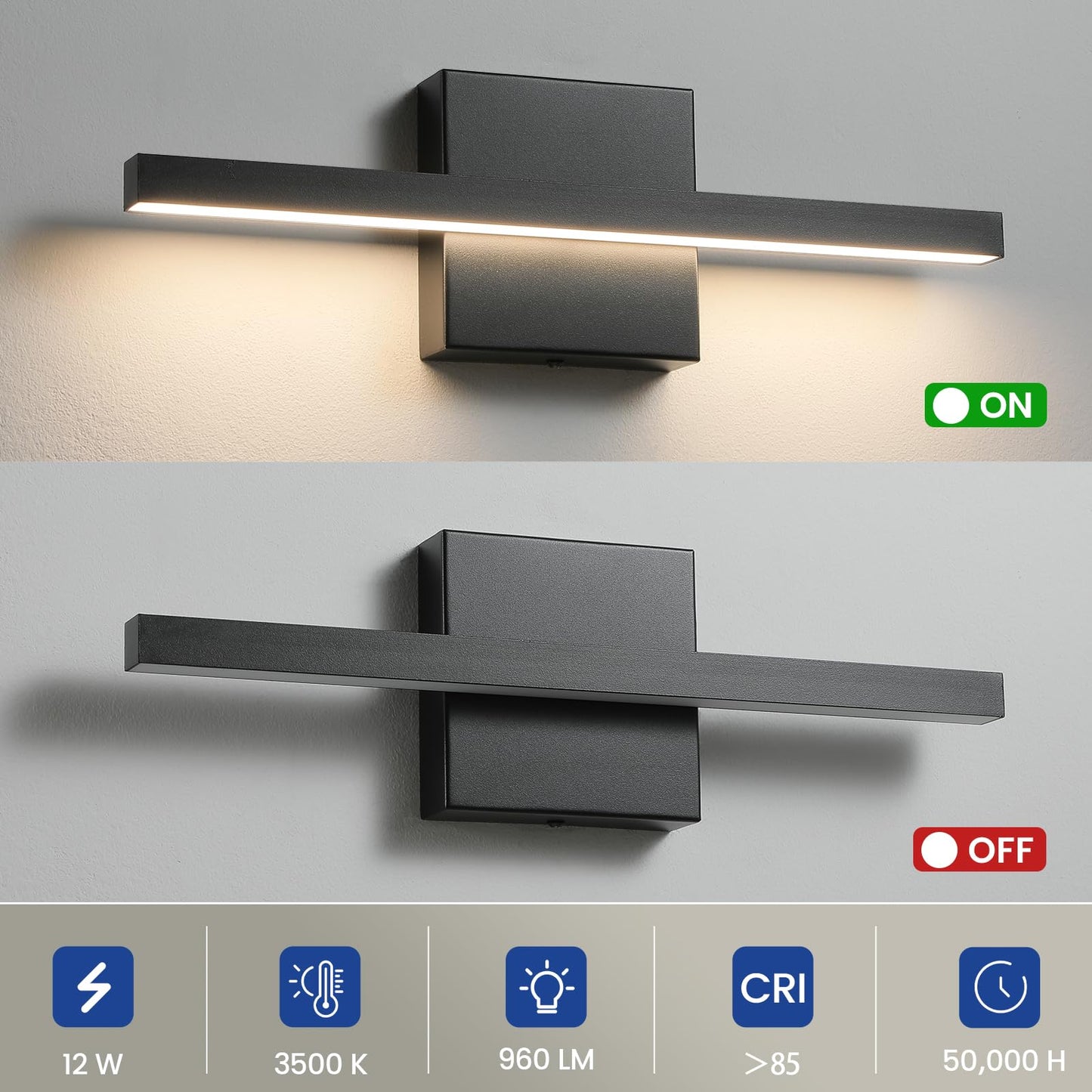Epinl Black Bathroom Vanity Light - 15.7 Led Dimmable Wall Sconce, Aluminum Fixture For Bathroom & Bedroom, Model 8081Wl-16Bk-Us