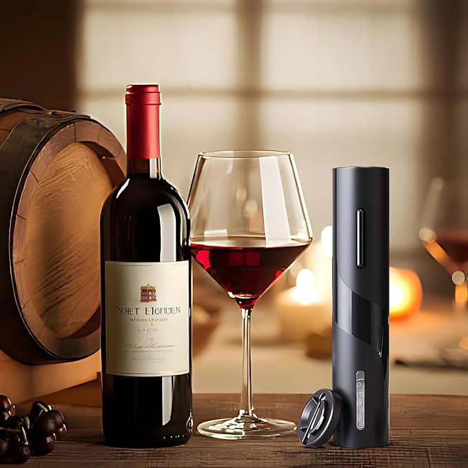Electric Wine Opener, Battery Operated Wine Bottle Opener, Cordless Automatic Corkscrew with Foil Cutter, Fast Cork Removal, Gift Idea for Wine Lovers, Kitchen Bar Party Restaurant, Black