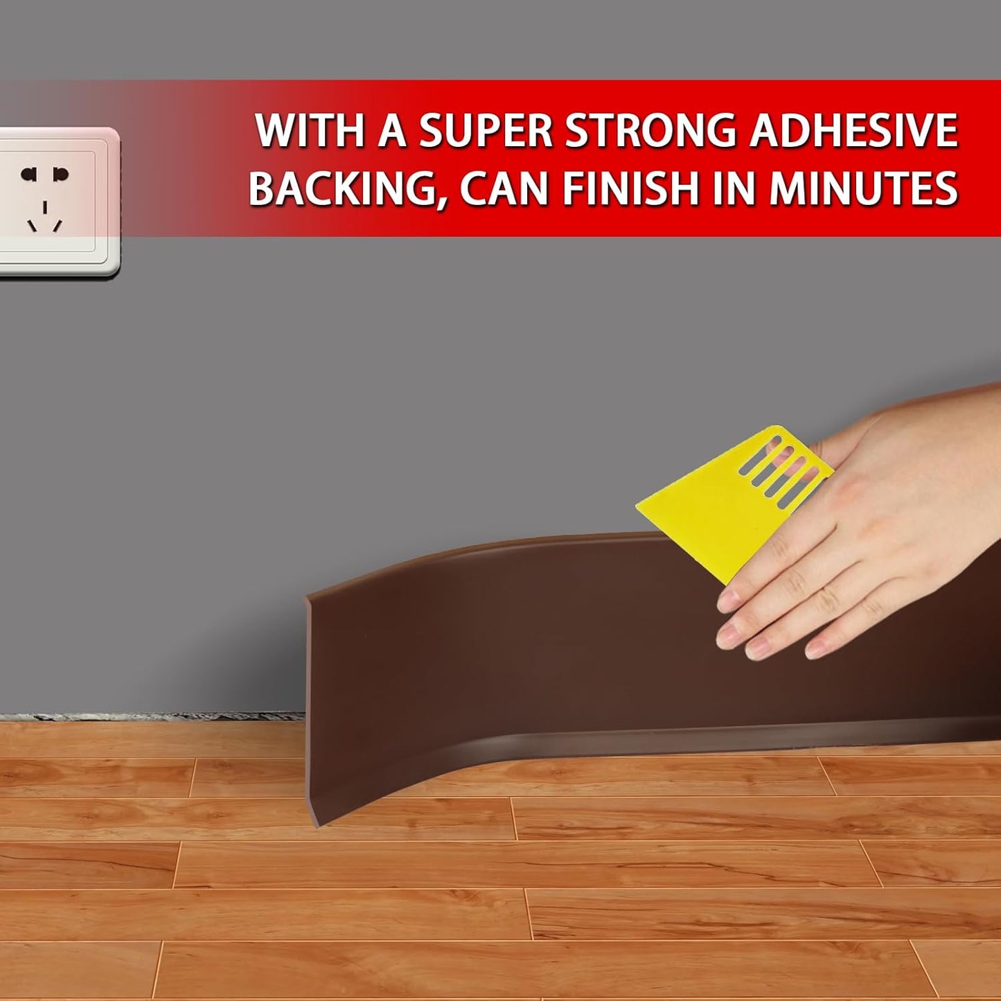 Vinyl Wall Base Baseboard Molding Trim 6" Flexible Self Adhesive Rubber Wall Base Moulding Trim Peel and Stick Design, 6 Inch x 60 Feet, Brown