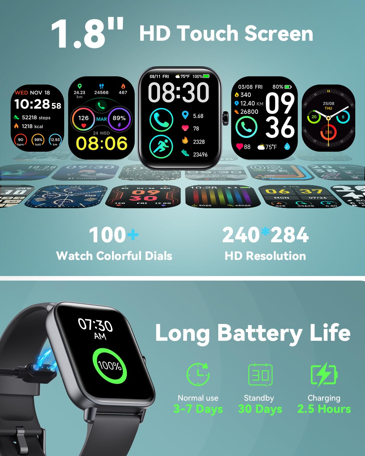 Smart Watches for Women/Men, Smart Watch for Android Phones and iPhone Compatible, Alexa Built-in, 1.8" Fitness Watches for Women, IP68 Waterproof/Bluetooth Call, Heart Rate/Sleep Monitor, Black