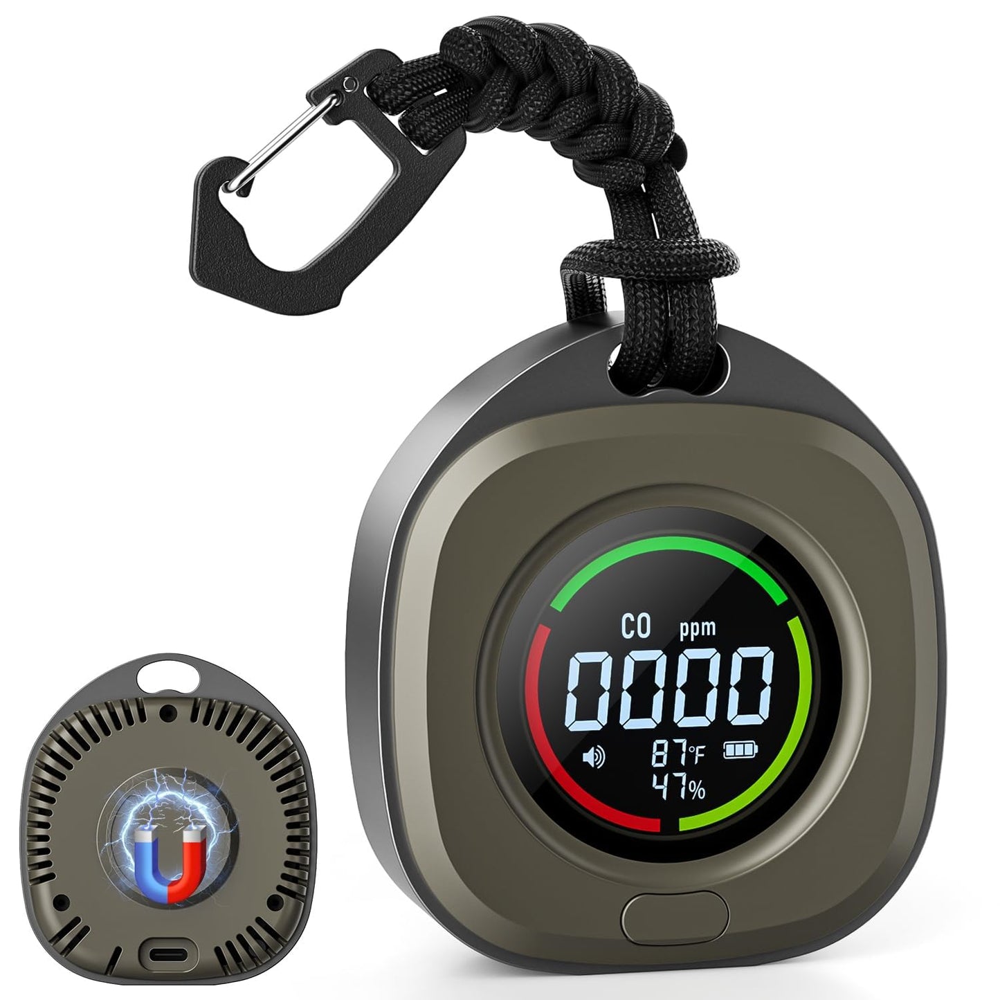 Portable Carbon Monoxide Detectors for Travel 3-in-1 Square Carbon Monoxide Monitor with 43 Detection Holes, RV CO Detector Alarm Temp/Humidity Sensor for Home, Camping & Travel Tent Car