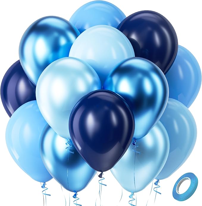 Bezente Blue Balloons Set,60pcs 12 inch Metallic Blue Pearl Blue Navy Blue Pastel Blue Latex Balloons Kit for Birthday,Bab...