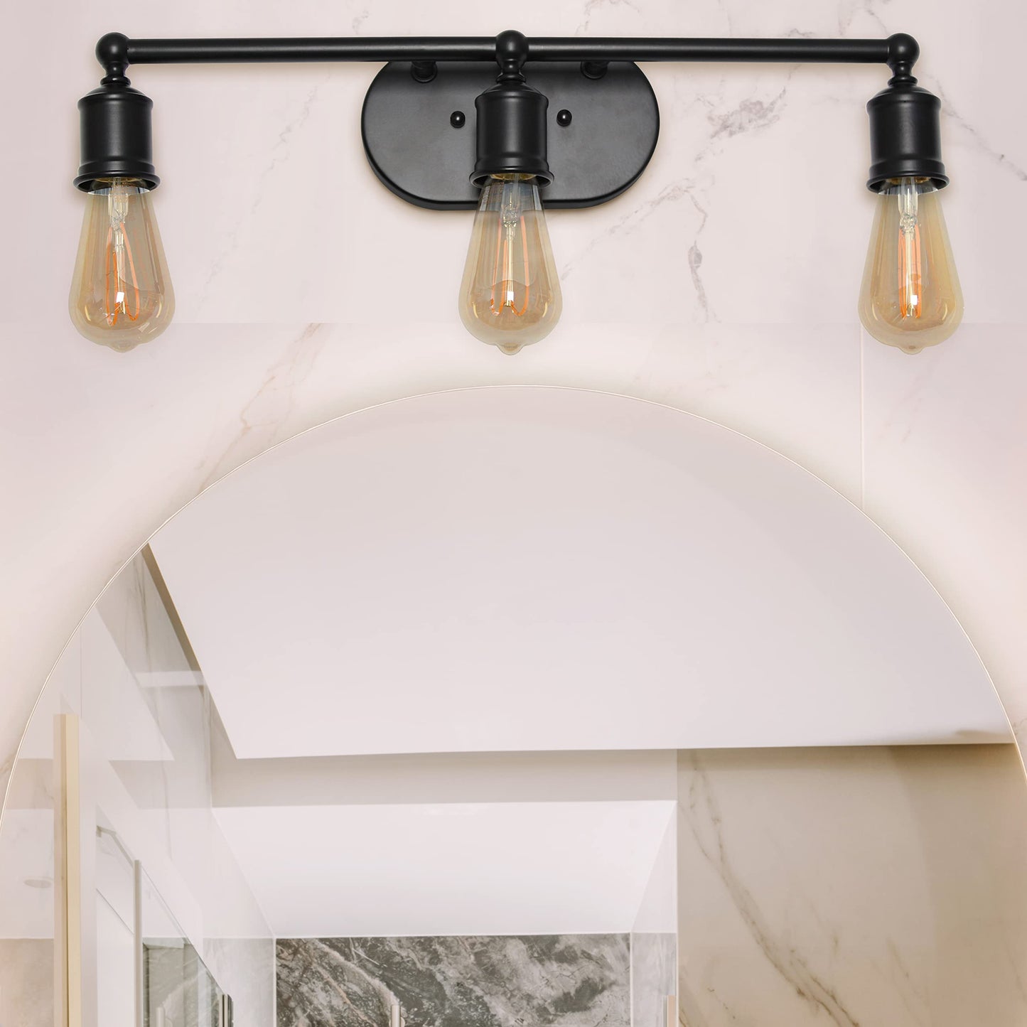 Elegant Designs VT1015-BLK Vanity Light, 3-Light, Iron, Matte Black, Exposed Edison Bulbs