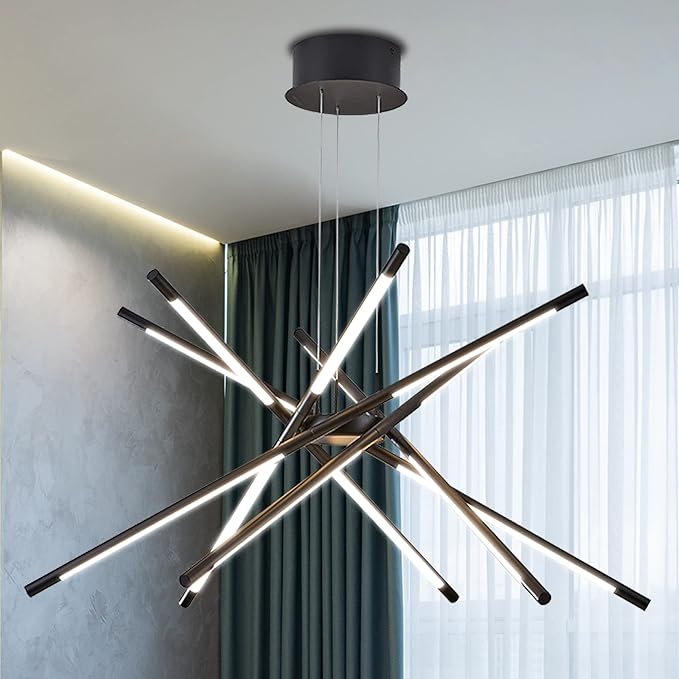 Kinglong Modern Led Ceiling Light Dimmable Black Chandelier Embedded Installation Fixture,Sputnik Pendant Light Pluggable New Art Lamp for Kitchen,Living Room Decoration Easy to Install(12 Heads)