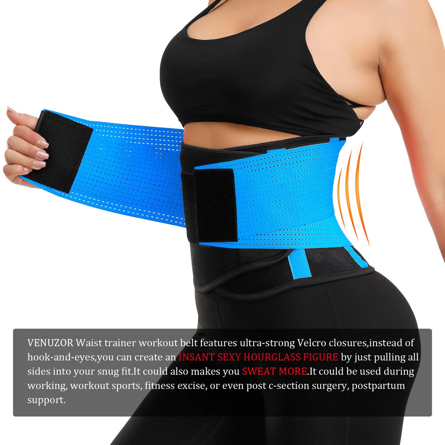 VENUZOR Waist Trainer Belt for Women - Waist Cincher Trimmer - Slimming Body Shaper Belt - Sport Girdle Belt (UP Graded)(Blue,2XL)