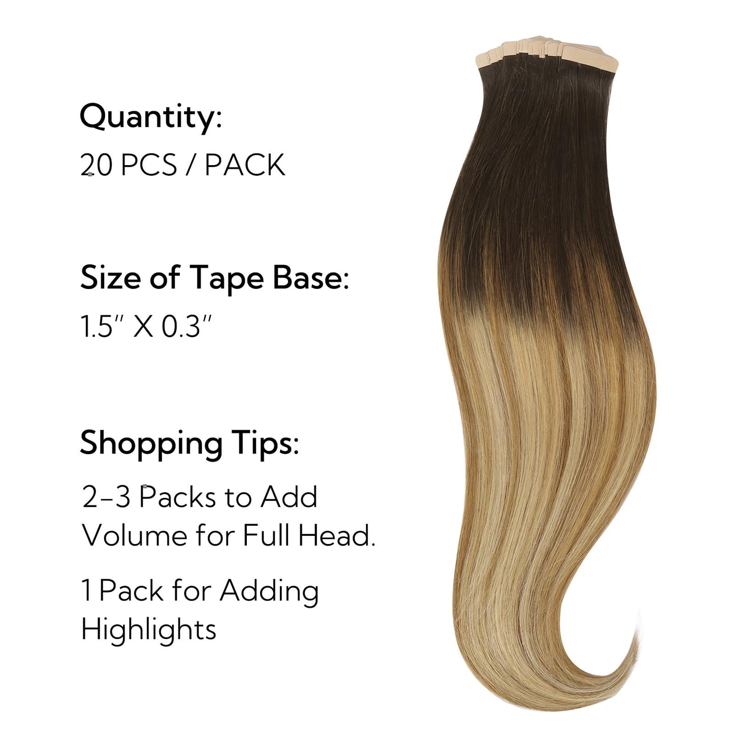 hotbanana Tape in Hair Extensions, 12 Inch Tape in Hair Extensions Human Hair 20pcs 40g Dark Brown to Light Brown and Ash Blonde