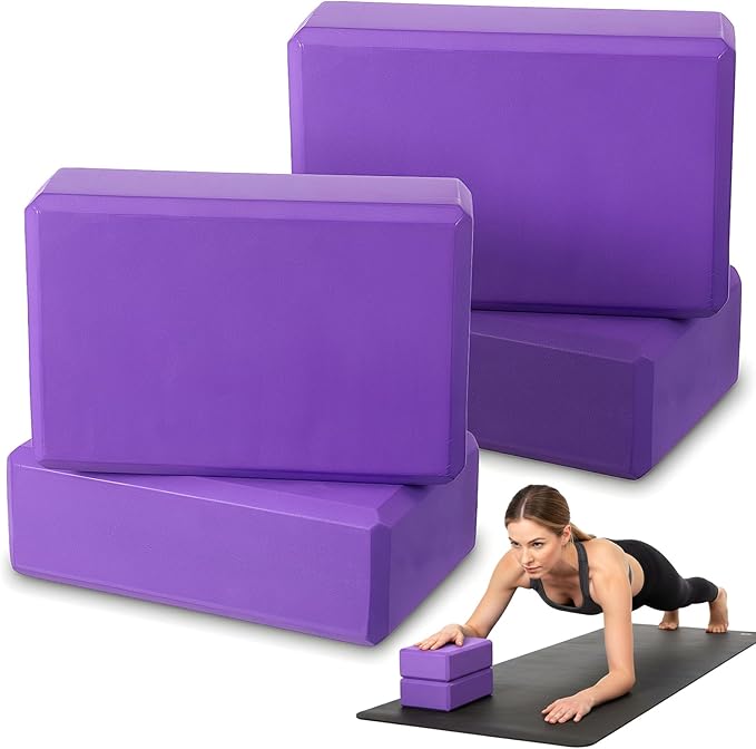 4 Pcs Yoga Blocks 9 x 6 x 4 Inch Eva Foam Lightweight Non Slip Yoga Props for Pilates Stretching and Meditation Exercise B...