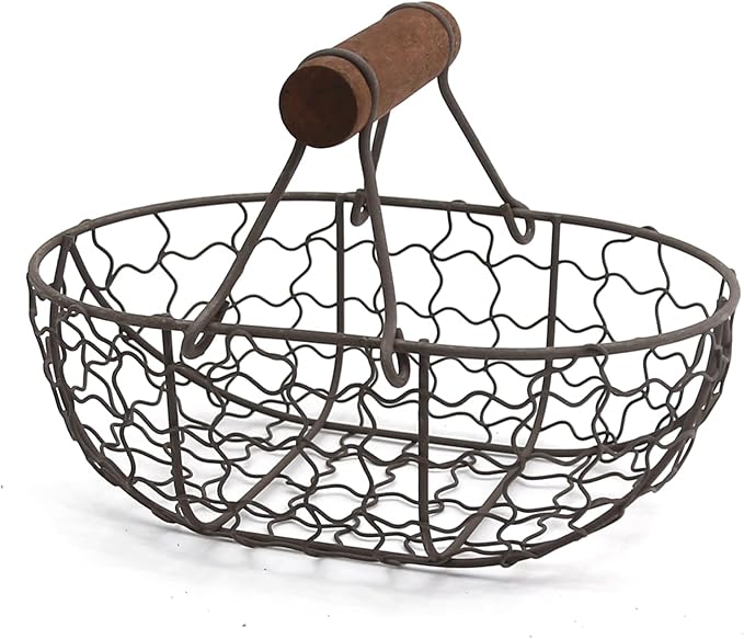 Egg Basket Egg Collecting Basket with Wood Handle Wire Egg Basket Rustic Vintage Primitives for Kitchen Living Room Rustic Egg Collecting Basket with Wood Handle Wire Egg Basket Chicken