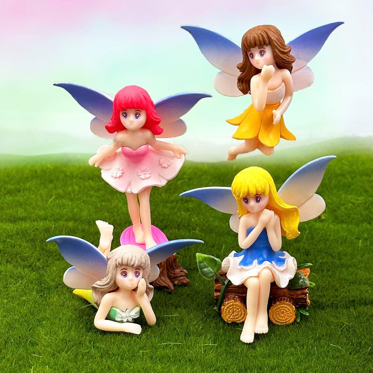 Suartus Miniature Fairy Figurines - 4Pcs Small Flower Fairies Ornaments Resin Mini Fairy Figurines Tiny Elf for DIY Fairy Garden Flower Pot Bonsai Micro Landscapes Craft Decoration Accessories