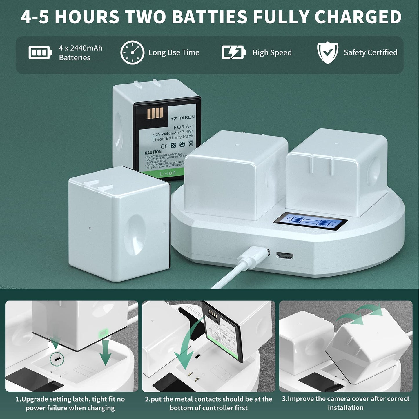 Taken Batteries For Arlo Pro And Arlo Pro 2 Surveillance Camera Rechargeable 7.2V Lithium Li-Ion Batteries With Lcd Battery Char