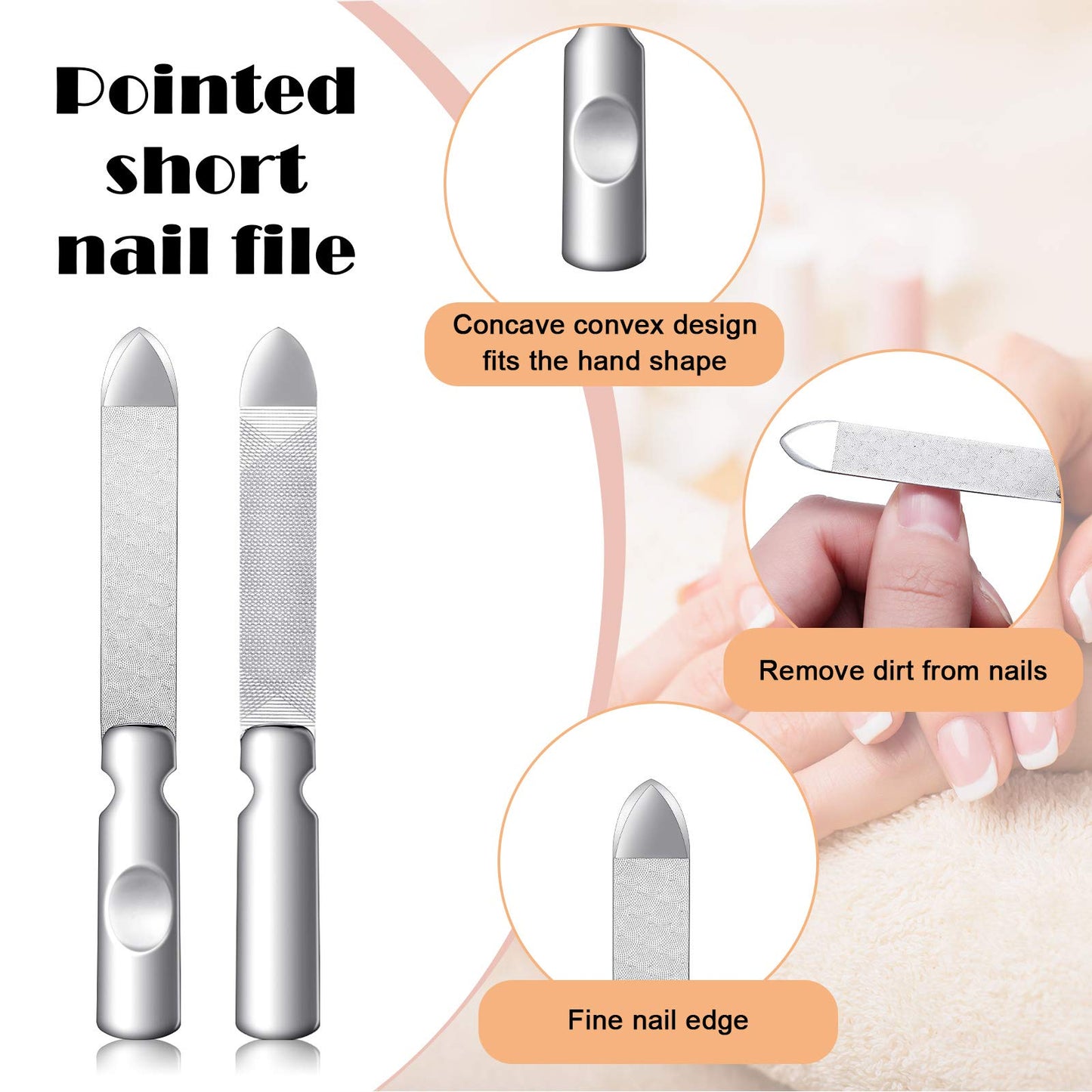 3 Pcs Stainless Steel Nail Files Kit with Leather Case, Double Sided Metal Nail Files with Anti-Slip Handle for Women and Men, M