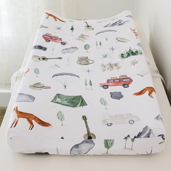 Pobibaby - 2 Pack Premium Changing Pad Cover - Ultra-Soft Cotton Blend, Stylish Woodland Pattern, Safe and Snug for Baby (Explore)