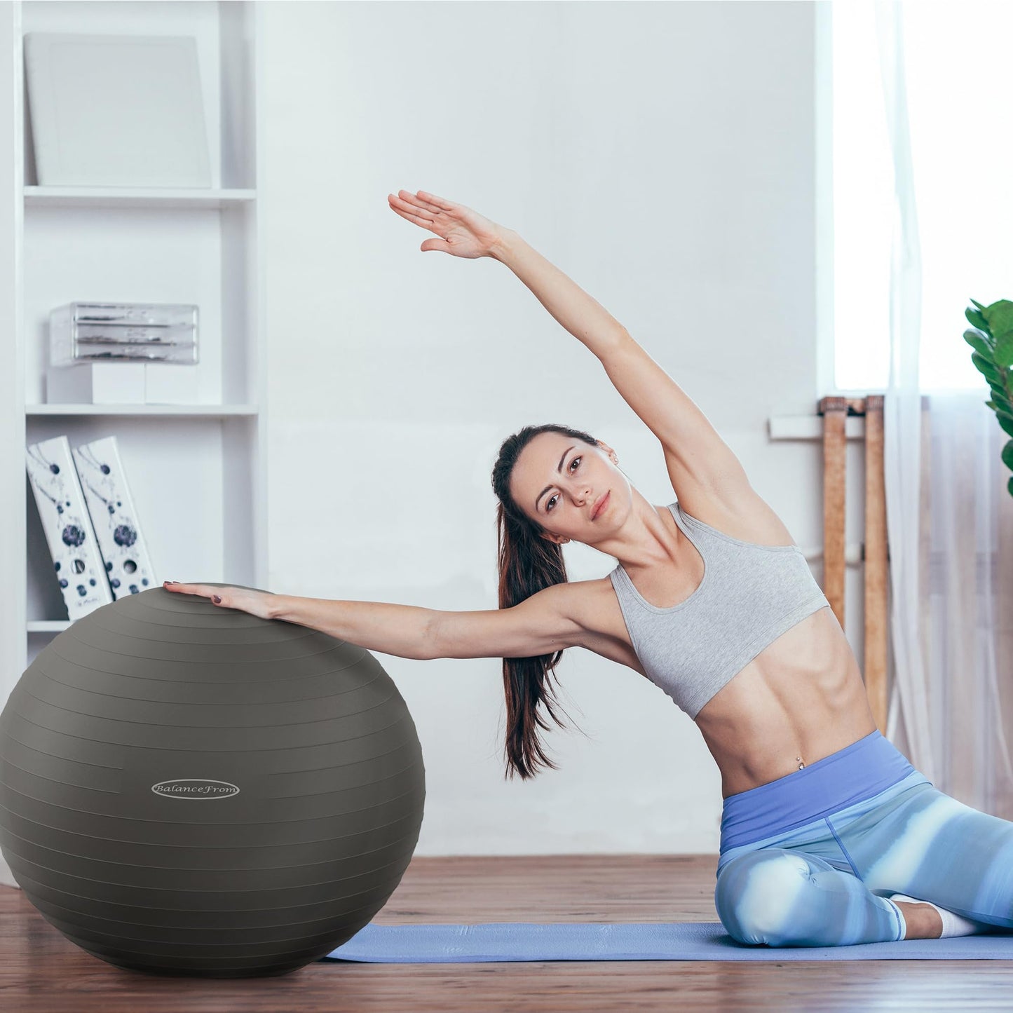 Fitvids Anti-Burst Slip Resistant Exercise Ball with Quick Pump, 2,000-Pound Capacity, 19-22 inch, M