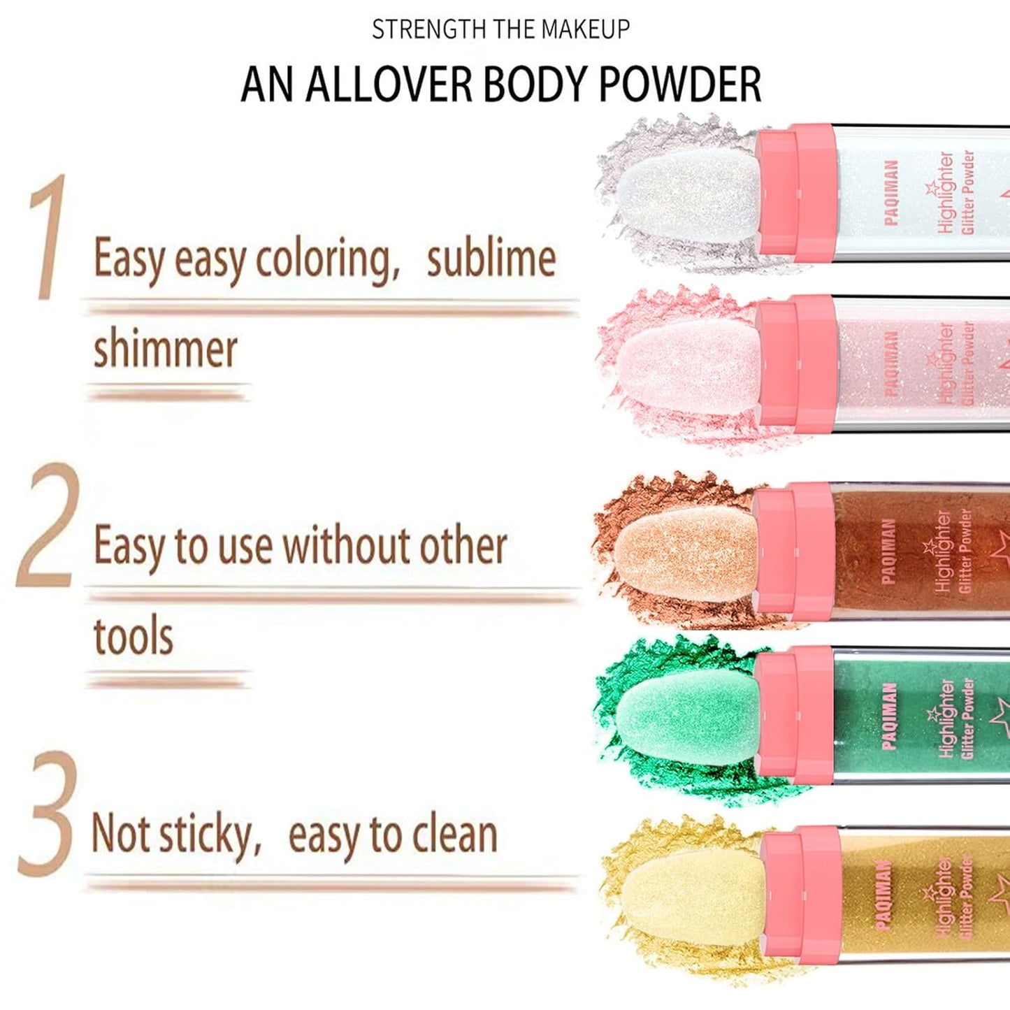 Glitter Powder Highlighter Makeup, Body Brightens the Natural Three-Dimensional Face Blusher Fairy Highlight Patting Powder. (3 Colors(1#.4#.5#))