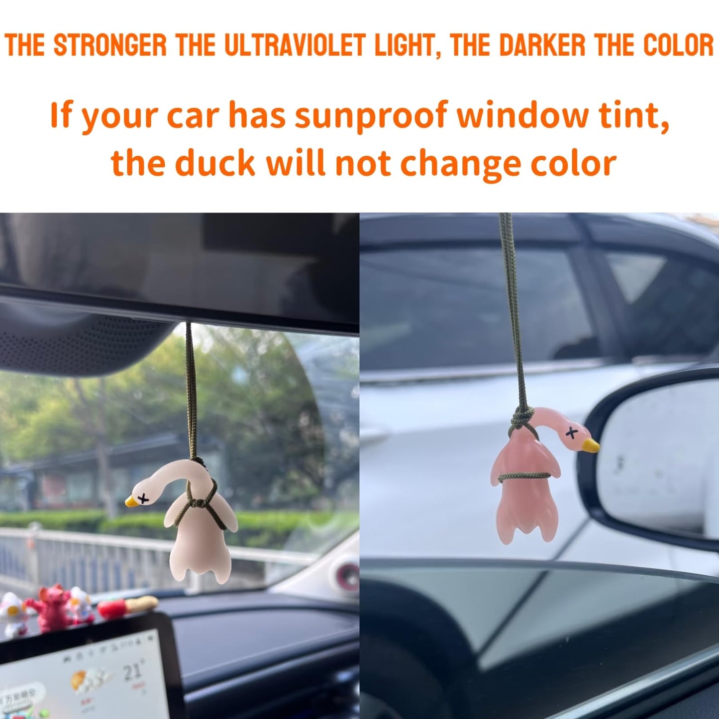 6 Pcs UV Duck Car Pendant, Violetfox Color-Changing Duck Sunscreen Tester UV Temperature Reminder, Funny Cute Roast Duck Hanging Ornament for Car Mirror Bicycles Bags and Cellphones (Resin)