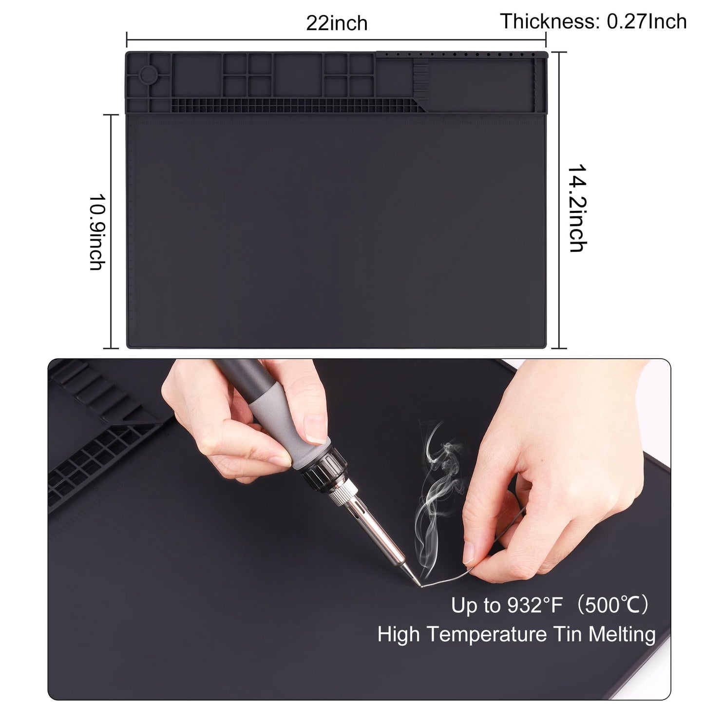 Premium Heat Resistant 932°F 22"x 14.2" Magnetic Silicone Soldering Mat Electronics Work Mat for Computer Cell Phone Laptop Repair,BGA Soldering Gun Iron Workbench Protection