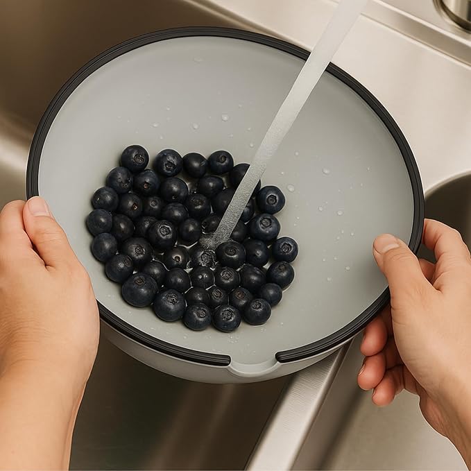 Ultimate Grease Drainer & Food Strainer (Gray) Premium Heat-Resistant Silicone Colander for Bacon, Ground Beef, Pasta & Veggies; Fits Pans, Cans & Jars; Dishwasher Safe