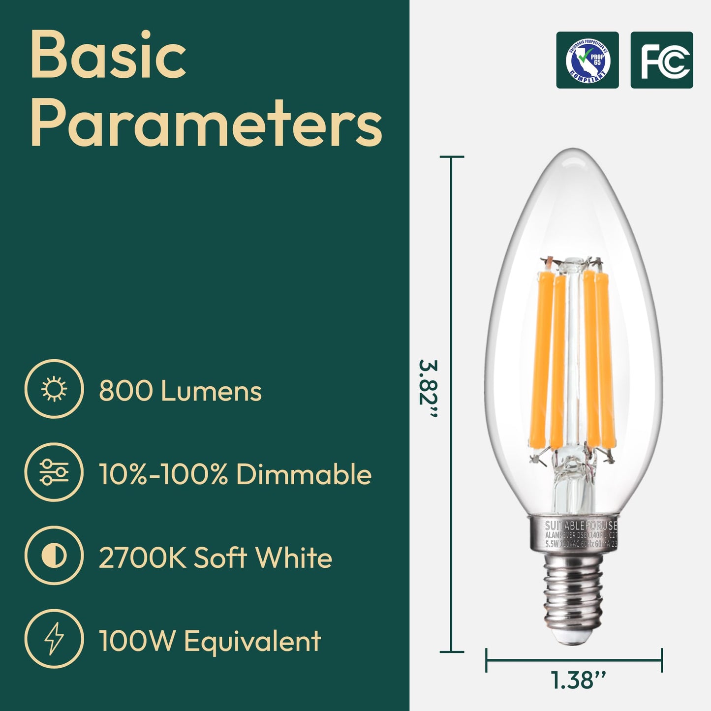 ALAMPEVER 6 Pack Chandelier Light Bulbs 100 Watt Equivalent, 800LM Bright Dimmable LED Light Bulb, E12 Base, 2700K Soft White, B11 Type, 5.5W, Ideal for Living Room, Bedroom, Dining Room