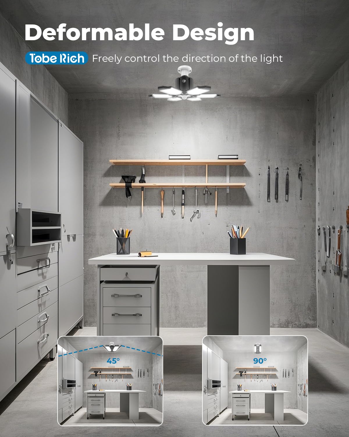 toberich Motion Sensor Garage Lights, 20000LM, 3 Switch Modes, 6500K, Model T-200GX, Black, Ideal for Garage and Workshop