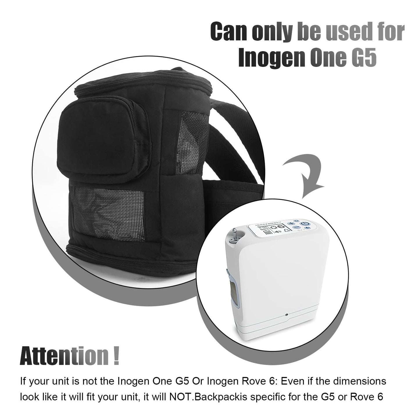Lightweight Carrier for Inogen One G5 Oxygen Concentrator,Portable Oxygen Backpack with Adjustable Straps,Zippered Bottom for Oxygen Concentrator G5 Accessories,Water Resistant Oxygen Backpack(Black)