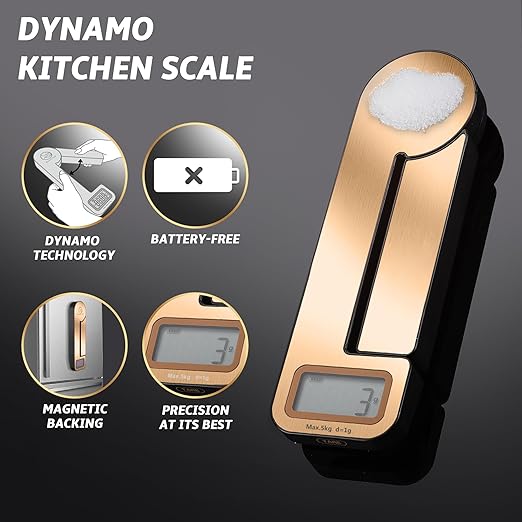 Gourmet Easy Dynamo Food Scale for Kitchen, Battery-Free Technology Kitchen Scale, Food Weight Scale, Weight in Grams & Ounces, Multifunctional Food Scale for Cooking, Baking & Meal Prep, Rectangular