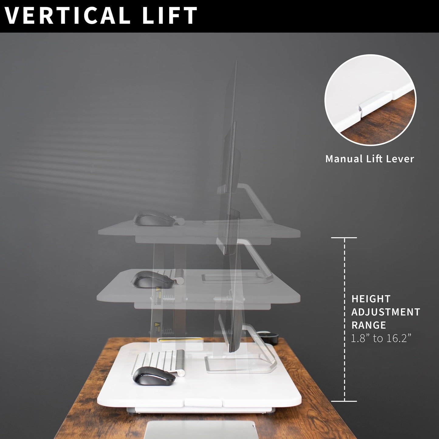 Vivo Economy Single Top Height Adjustable 29 Inch Standing Desk Converter, Sit Stand Tabletop Monitor And Laptop Riser Platform