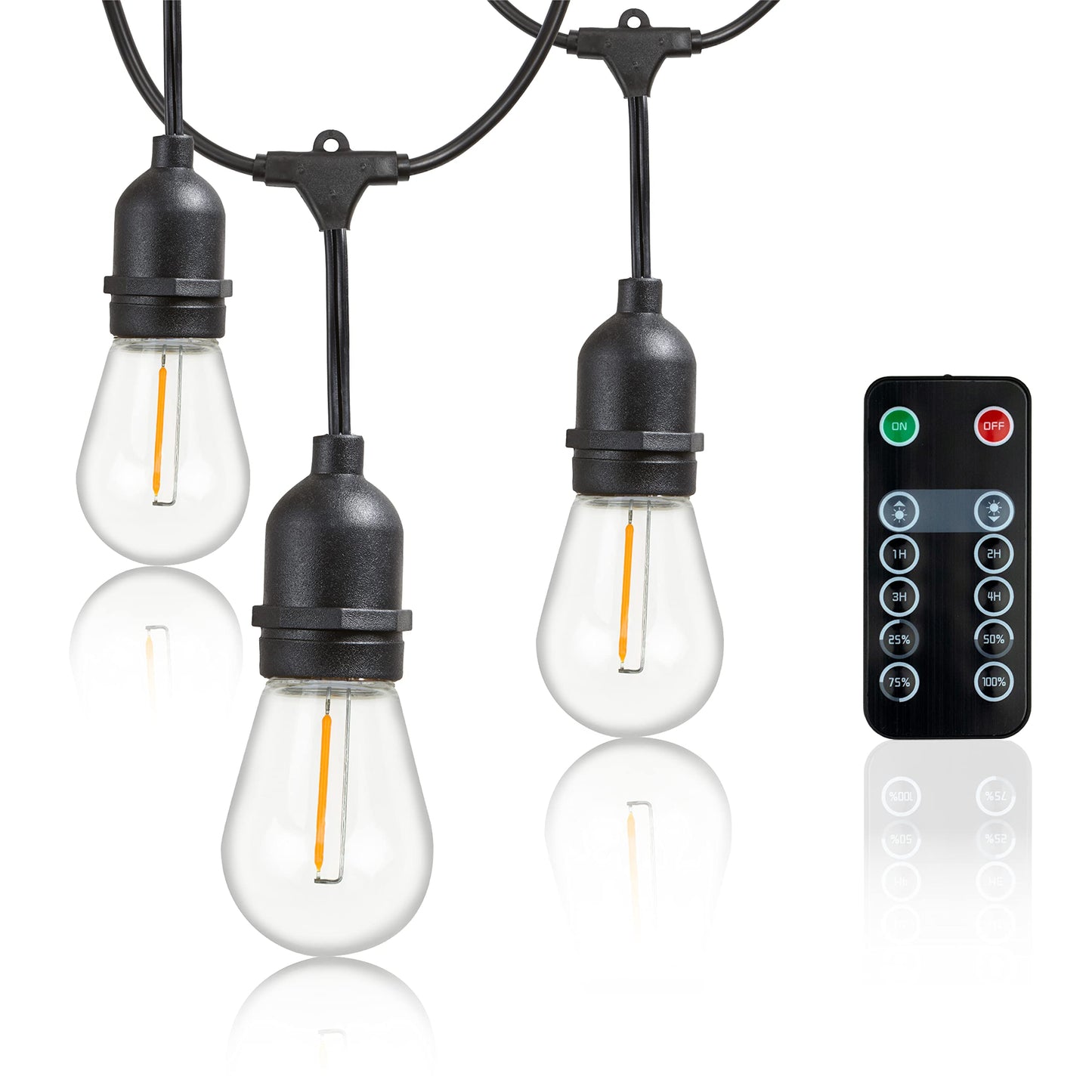 Newhouse Lighting LED String Lights, Dimmable, 48ft, 16 Bulbs, Weatherproof, Black, Model CSTRINGLEDDIM