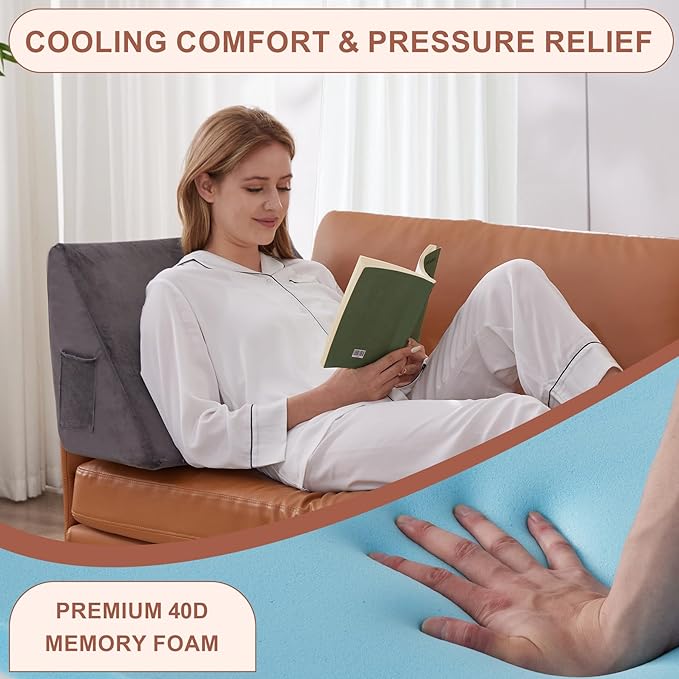 Knee Wedge Pillow, Memory Foam Leg Pillow Bed Wedge for Sleeping, Post Surgery Triangle Pillow for Knee Support, Leg Elevation, Knee Hip Back Pain Relief (23.6" x 26" x 10", Extra Large, Short Plush)