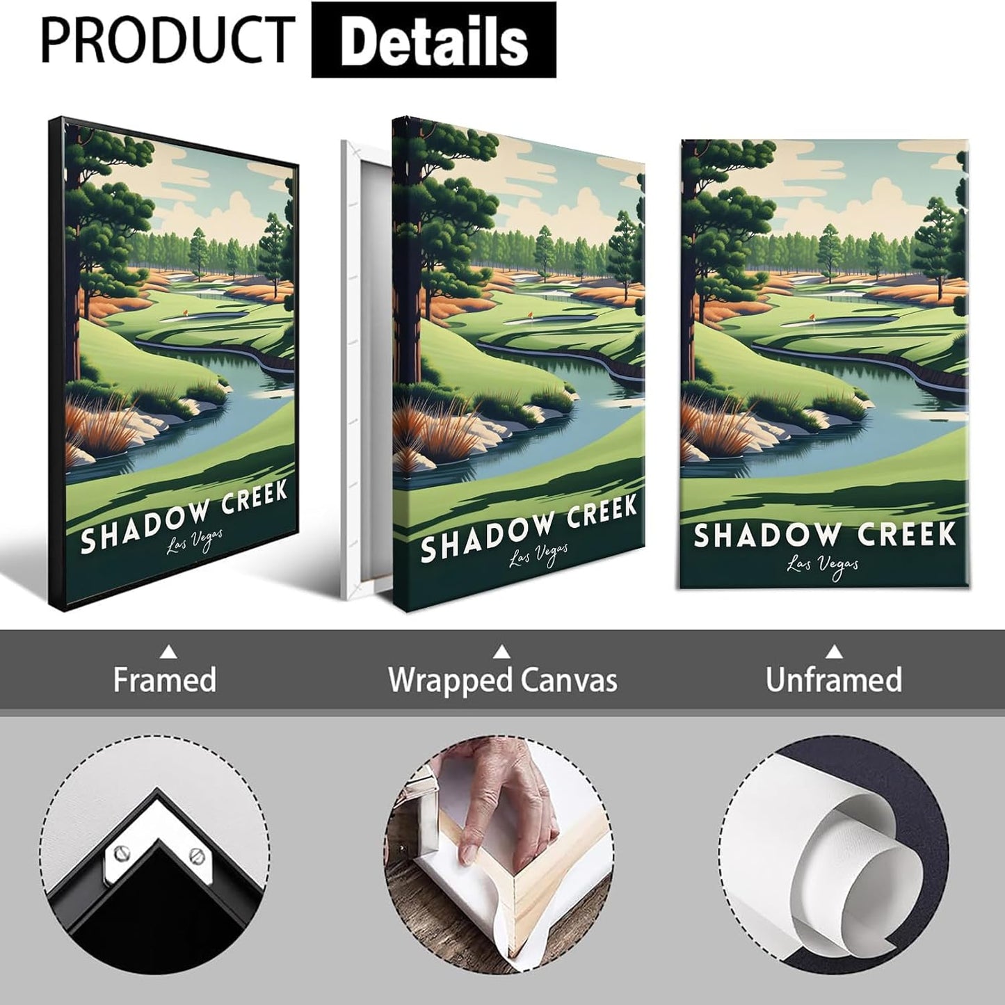 Retro Golf Course Poster Shadow Creek Court Travel Canvas Wall Art Golf Sports Lover Pictures Prints Painting For Living Room Bedroom Office Wall Decor 16x24in Wframed