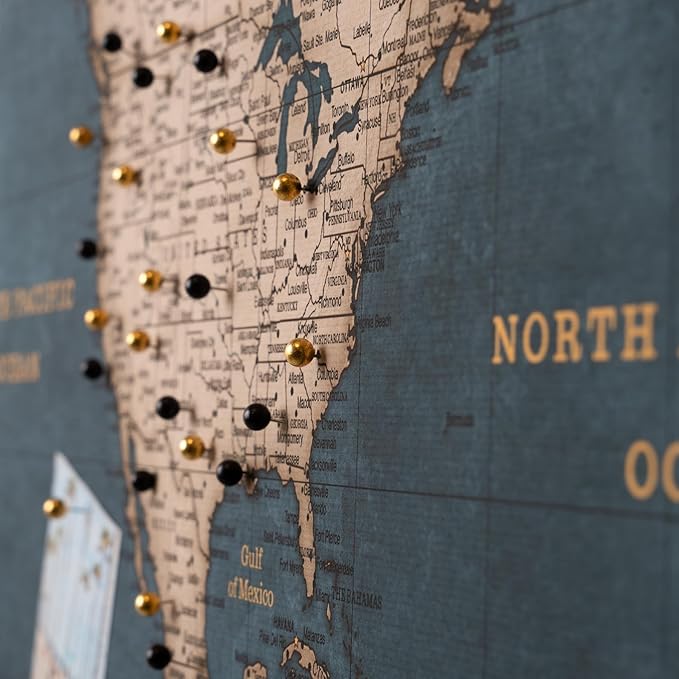 Canvas World Map with Cork Pin Board - English Lettering - Decorative Wall Decoration for All Rooms - Canvas Pictures with World Map Motif (70x50 cm, Pattern 18)