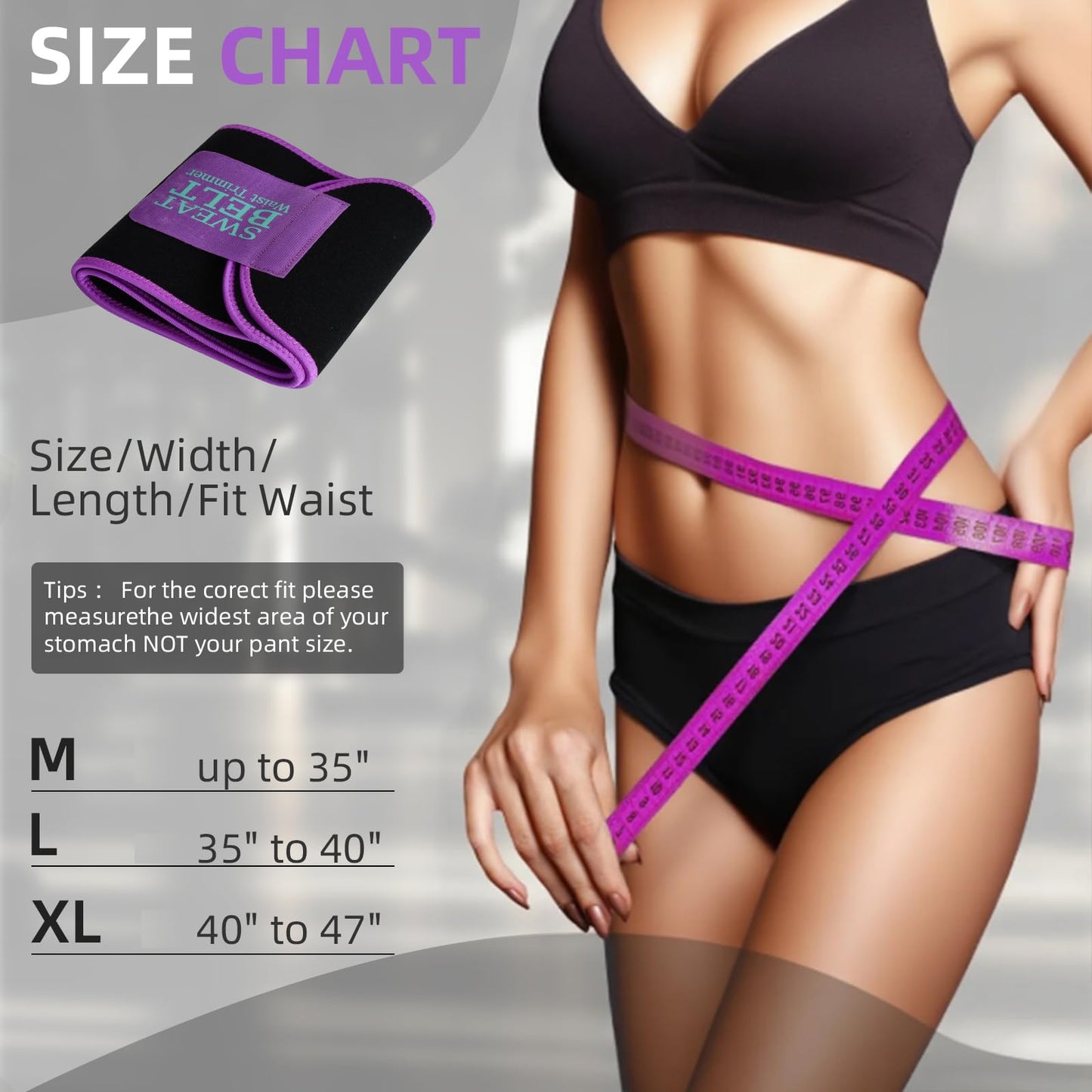 AMZBOSS Waist Trainer for Women Lower Belly Fat, Waist Sweat Band for Women, Belly Band Sweat Belt, Body Shaper, Stomach Wrap (Purple,X-Large)
