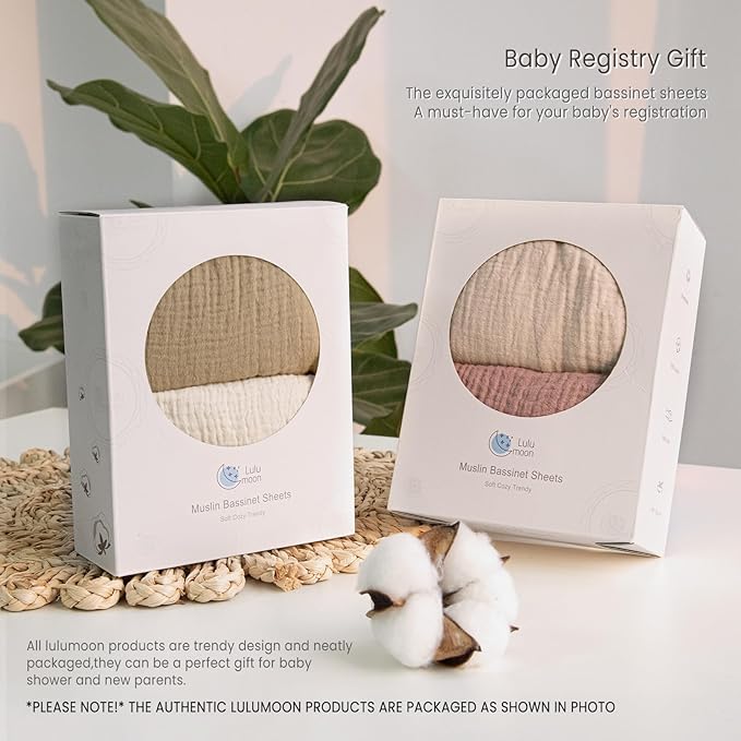 lulumoon Baby Muslin Bassinet Sheets: Cotton Bassinet Sheets Neutral for Boys and Girls - Fitted for Oval Rectangle or Hourglass