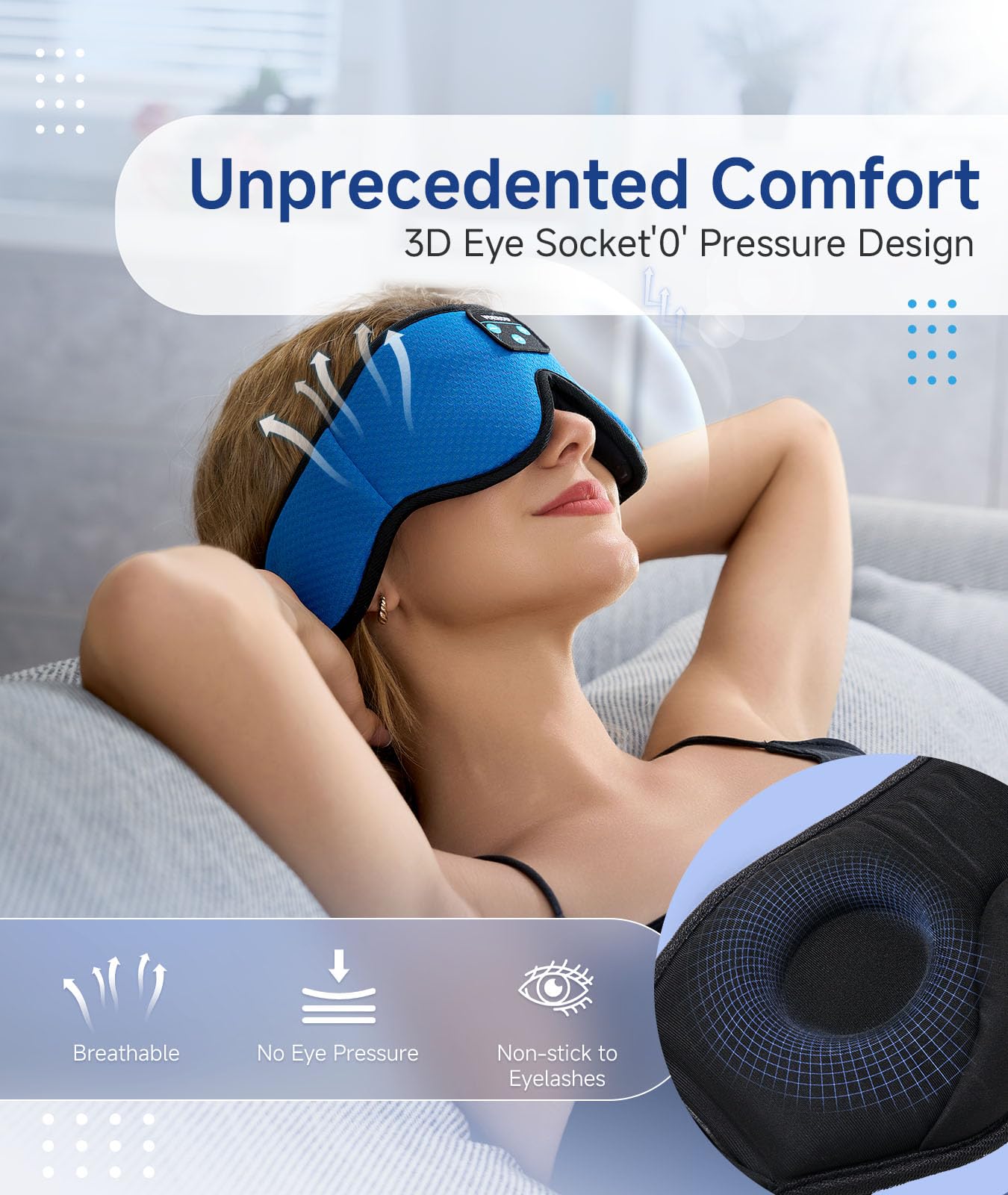 Voerou Sleep Mask Bluetooth 5.4 Headphones, Eye Masks for Sleeping with Ultra-Thin Stereo Speakers, Sleeping Mask Wireless Earbuds for Men Women Sleep, Cool Tech Gadgets for Teen Boys
