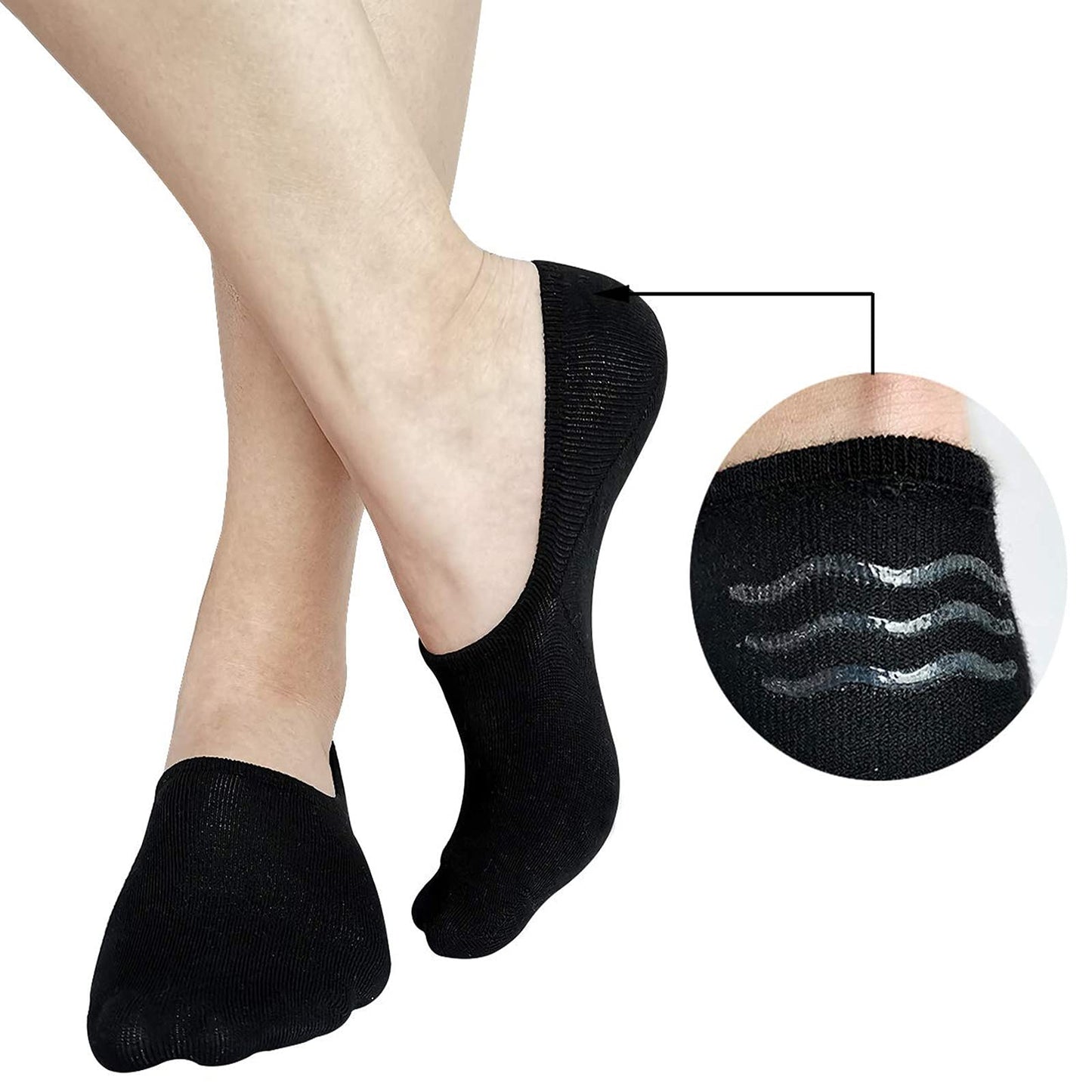 BERING No Show Socks Womens Thin 6 Pairs for Flats Slip On Sneakers Low Ankle Footies Socks, Size 6-9, Black