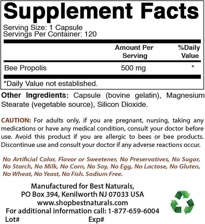 Best Naturals Bee Propolis 500 mg & Vitamin K2 (MK7) with D3
