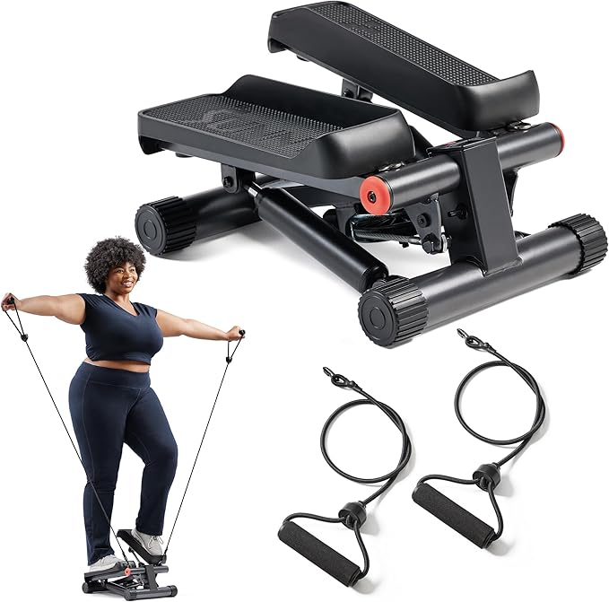 Sunny Health & Fitness Mini Stepper for Exercise at Home, Stair Step Workout Machine with Resistance Band and Over 300lb W...