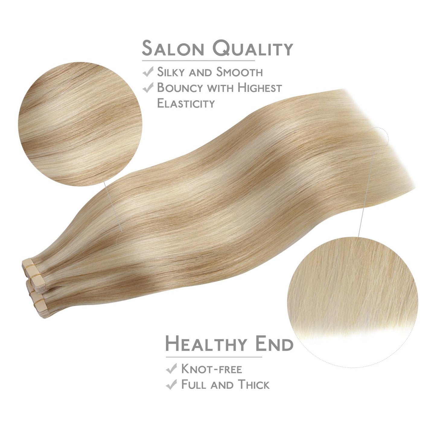 WENNALIFE Tape in Hair Extensions Human Hair, 40pcs 100g 22 inch Dirty Blonde Highlighted Bleach Blonde Hair Extensions Real Hum