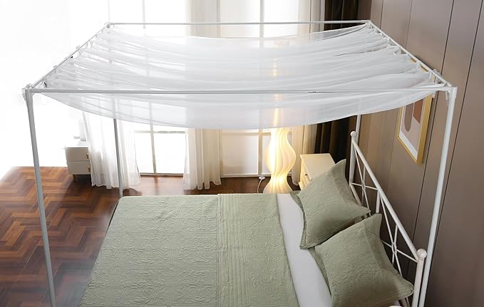 Pleated Full Canopy Bed Curtains for Top of Bed, White Princess Sheer Bed Canopy, Canopy Bed Scarf for Girls(Full,White)
