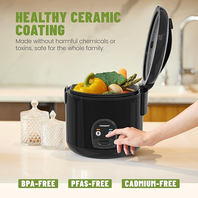10-Cup Uncooked Rice Cooker & Food Steamer - Ceramic Non-Toxic Inner Pot, One-Touch Multifunction for Rice/Sauté/Yogurt, Dishwasher Safe, 3-10 Family Size, Dark