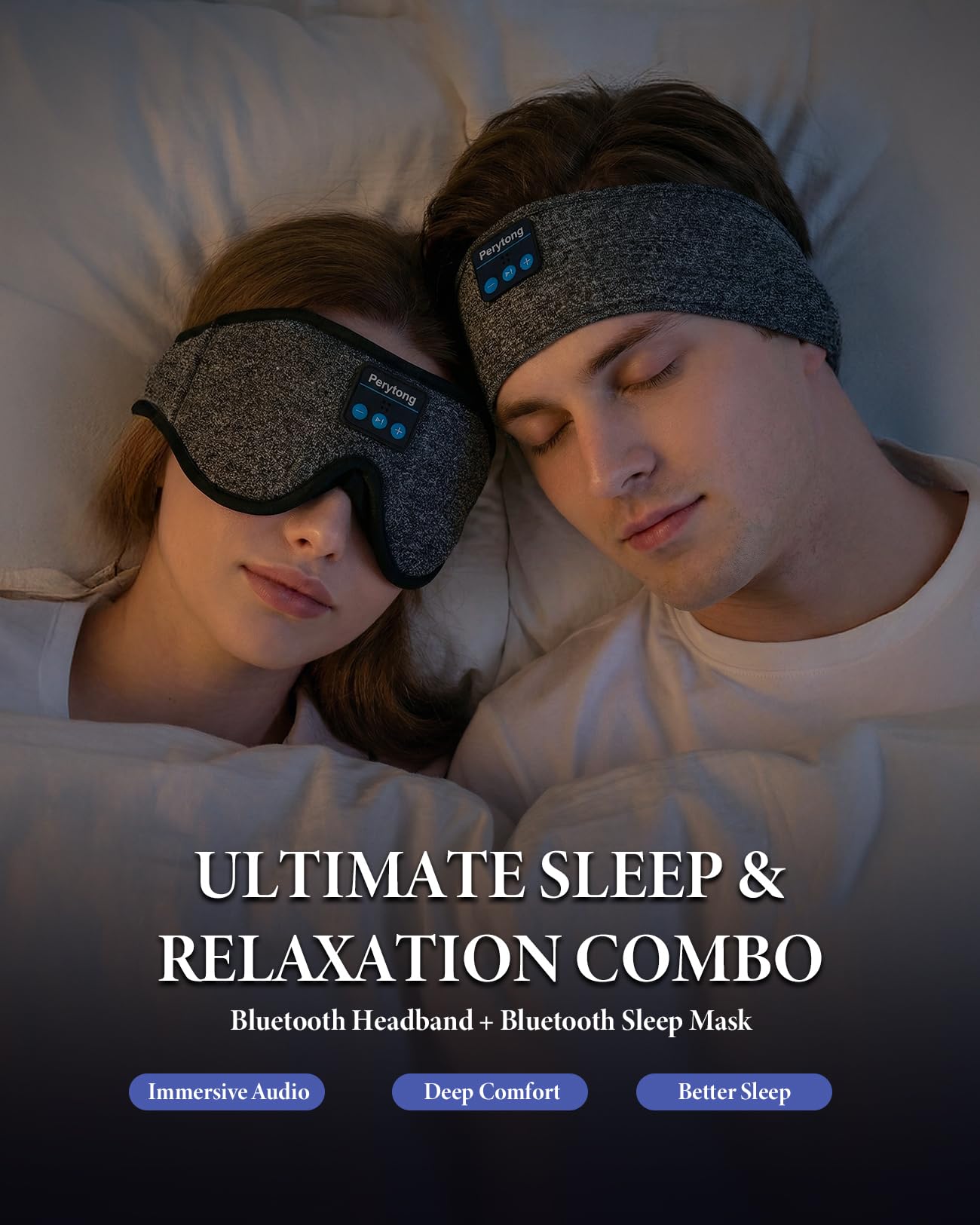 2 Pack Bluetooth Sleep Mask & Sleep Headphones, Skin-Friendly Sleeping Eye Mask with Bluetooth Headphones, Sleep Gifts for Women Men, AudioBooks, Insomnia, Yoga, Air Travel, Meditation, Christmas