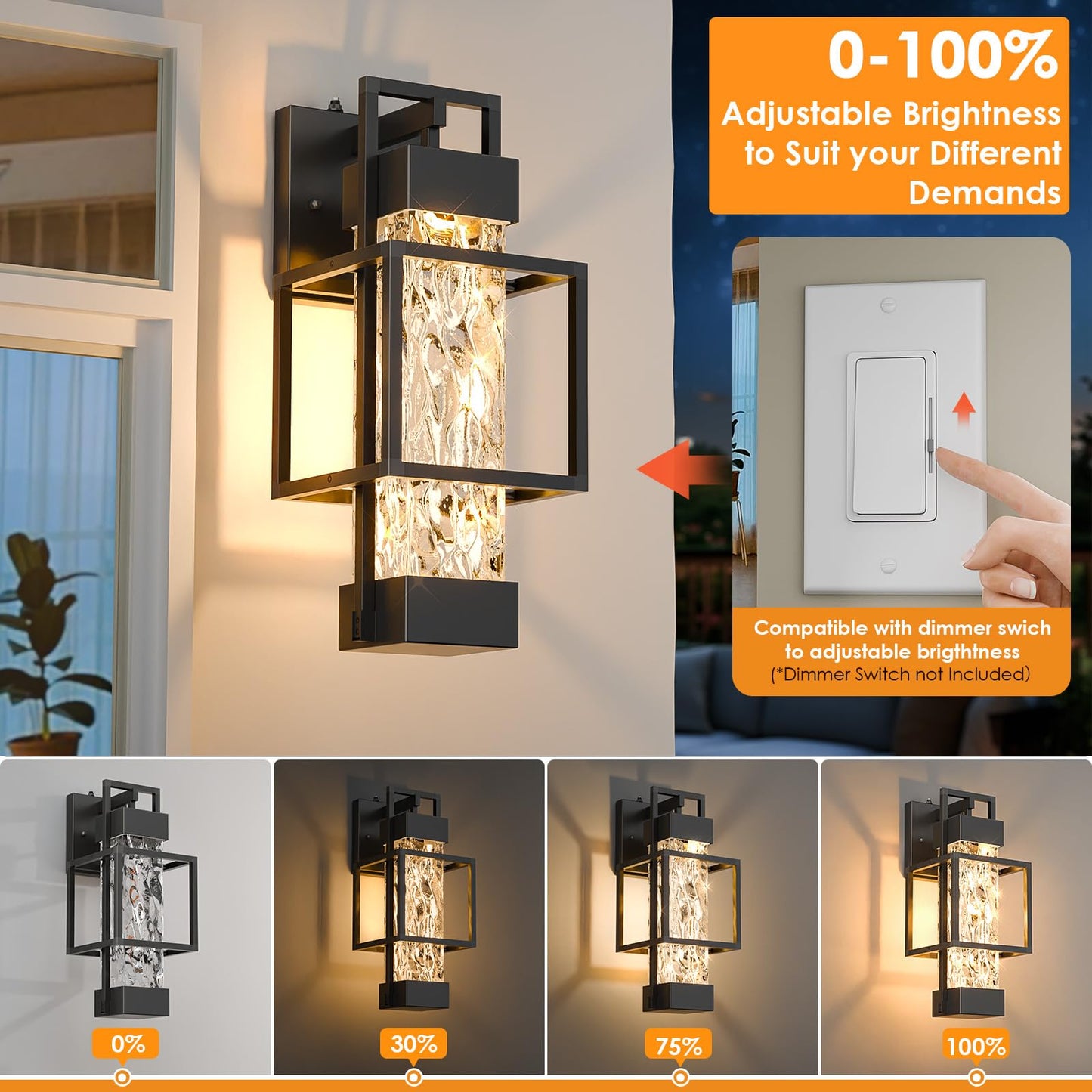 Hotsonic 2 Pack Dusk To Dawn Outdoor Porch Light Fixtures Wall Mount  14 Dimmable Exterior Lighting For Outside  Waterproof Wall Lantern Lamps  Black Sconce Coach Lights For House  Garage