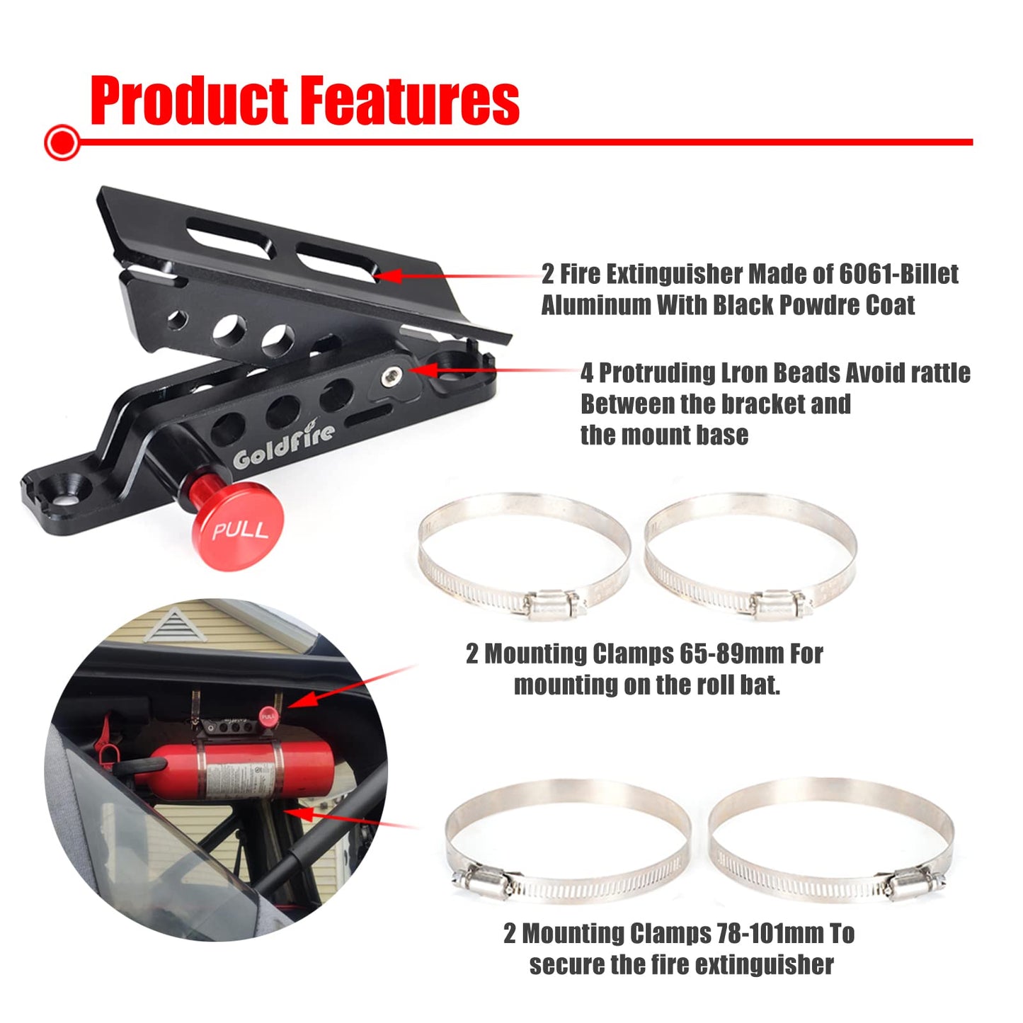Goldfire Universal Vehicle Adjustable Quick Release Roll Bar Fire Extinguisher Mount Holder Brackets , Fire Extinguisher Mount for Car UTV