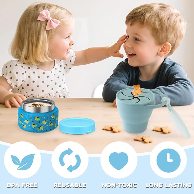 10oz Soup Thermo for Hot Food Silicone Snack Cup Set for Kids Lunch Thermo Leak-Proof Vacuum Stainless Steel Wide Mouth Food Jar for School Travel