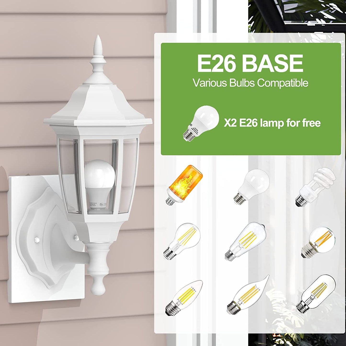 EMART Outdoor Porch Light, Waterproof Wall Fixture, Plastic, No Sensor, White, Model EM-WGL-2, Bulb Included